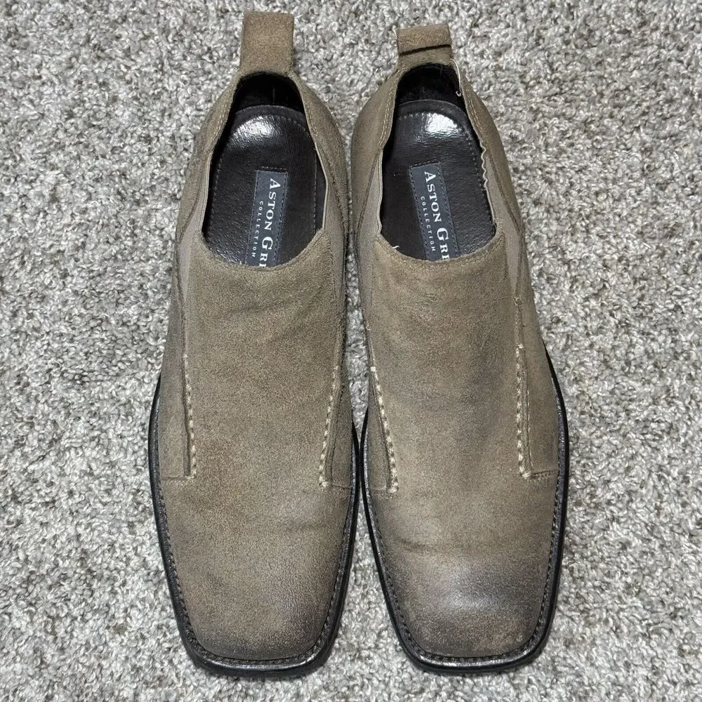 Aston Grey Chelsea Collection Ankle Boots Brown Leather Suede Square Toe Sz 9
